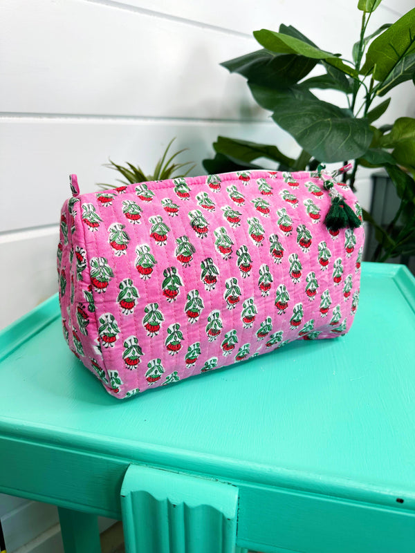 Quilted Cosmetics Toiletry Bag - Pink Floral