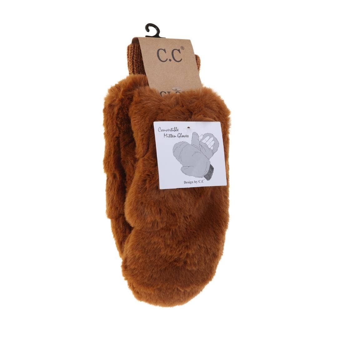 Fuzzy Lined Fur Women's Convertible Mittens