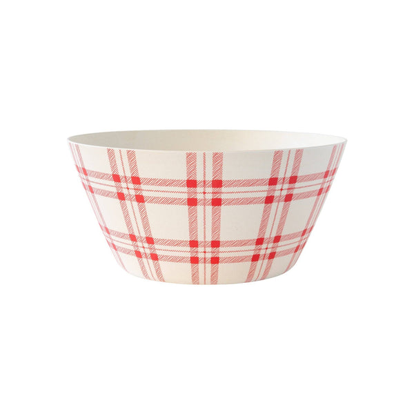 Red Plaid Bamboo Serving Bowl