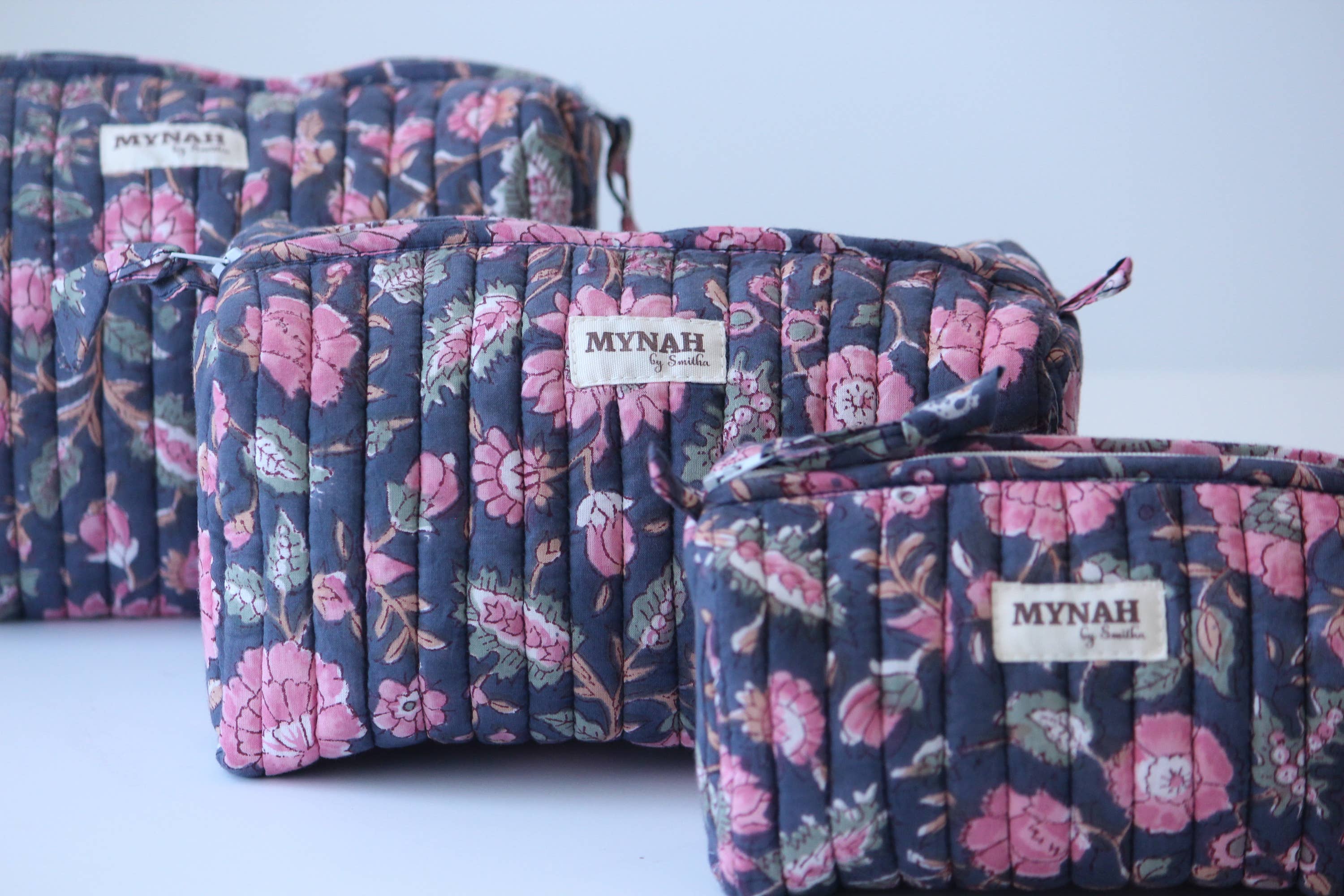 Indian Rose Garden Print Travel Cosmetic Bag / Set of 3