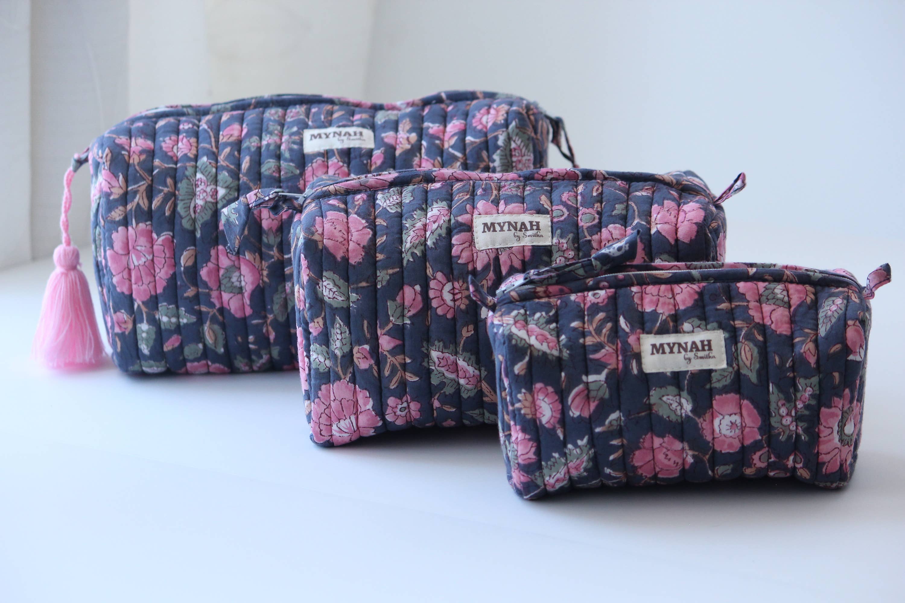 Indian Rose Garden Print Travel Cosmetic Bag / Set of 3