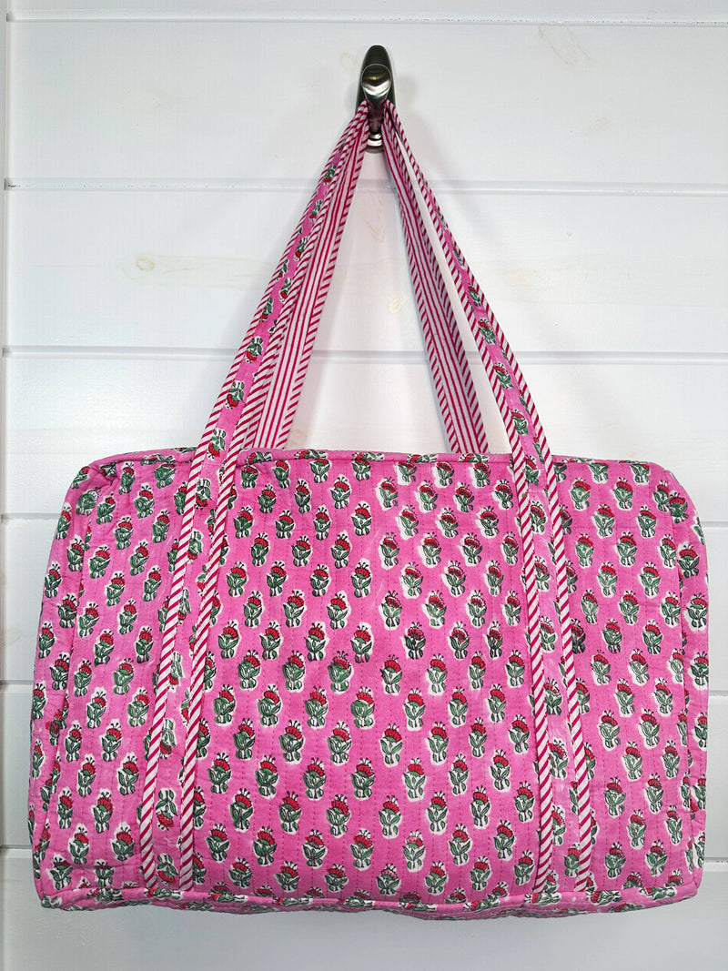 Quilted Weekender Overnight Travel Bag - Pink Floral