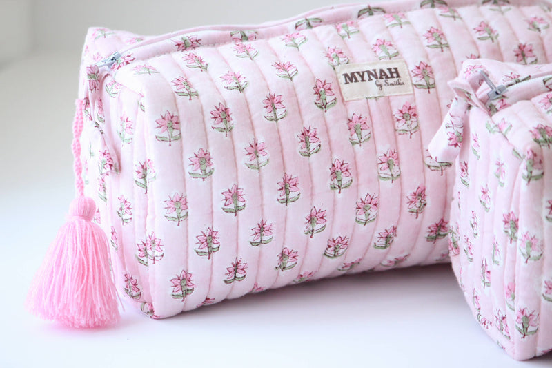 Rosy Mist Floral Print Travel Cosmetic Bag