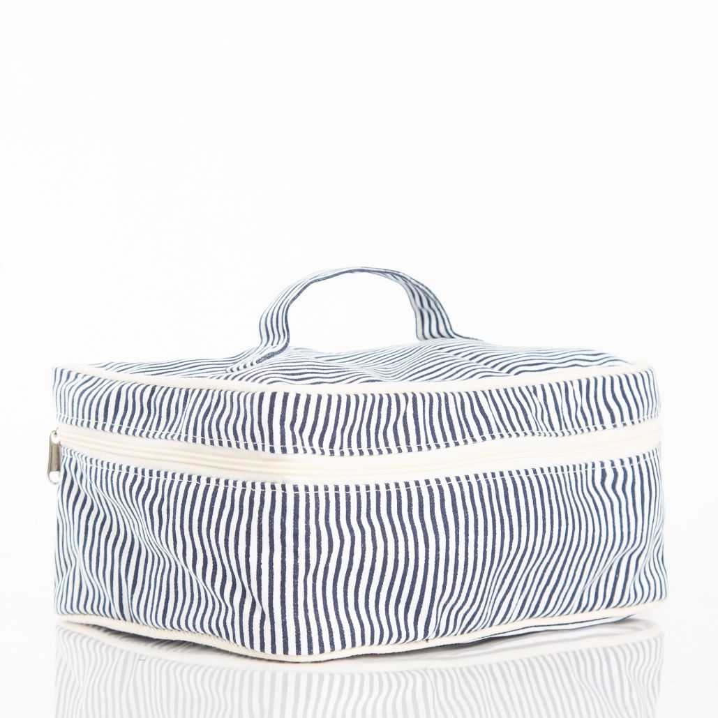 Stripes Train Case - Navy Blue