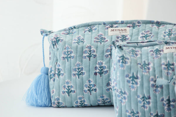 Dusty Blue Print Travel Cosmetic Bag