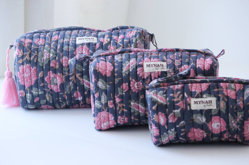 Indian Rose Garden Print Travel Cosmetic Bag / Set of 3