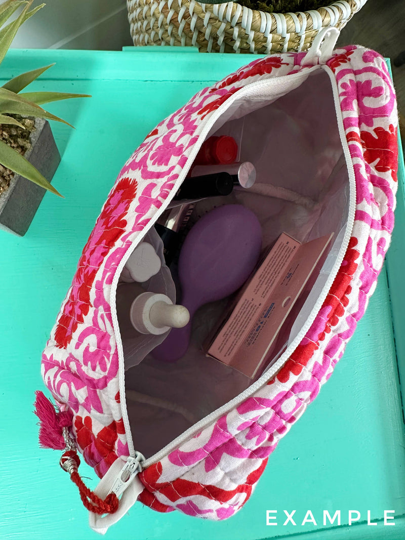 Quilted Cosmetics Toiletry Bag - Pink Floral