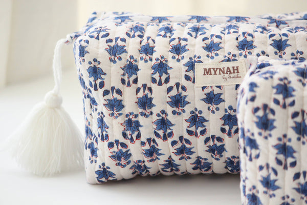 Blue Bonnet Floral Print Travel Cosmetic Bag