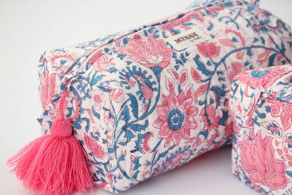 Lotus Blooms Floral Print Travel Cosmetic Bag