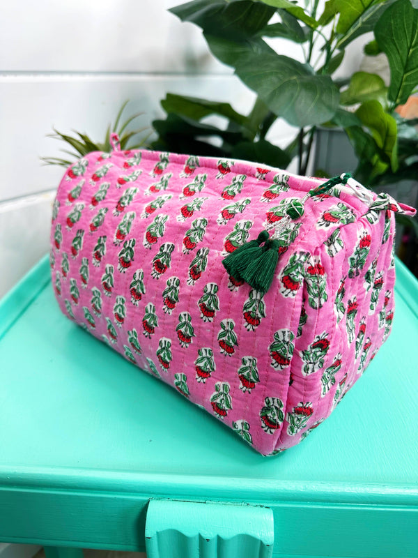 Quilted Cosmetics Toiletry Bag - Pink Floral