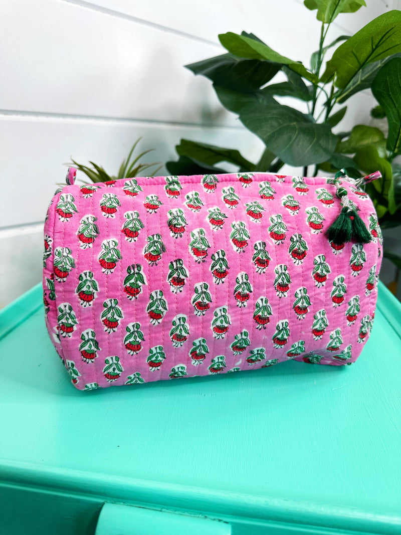 Quilted Cosmetics Toiletry Bag - Pink Floral