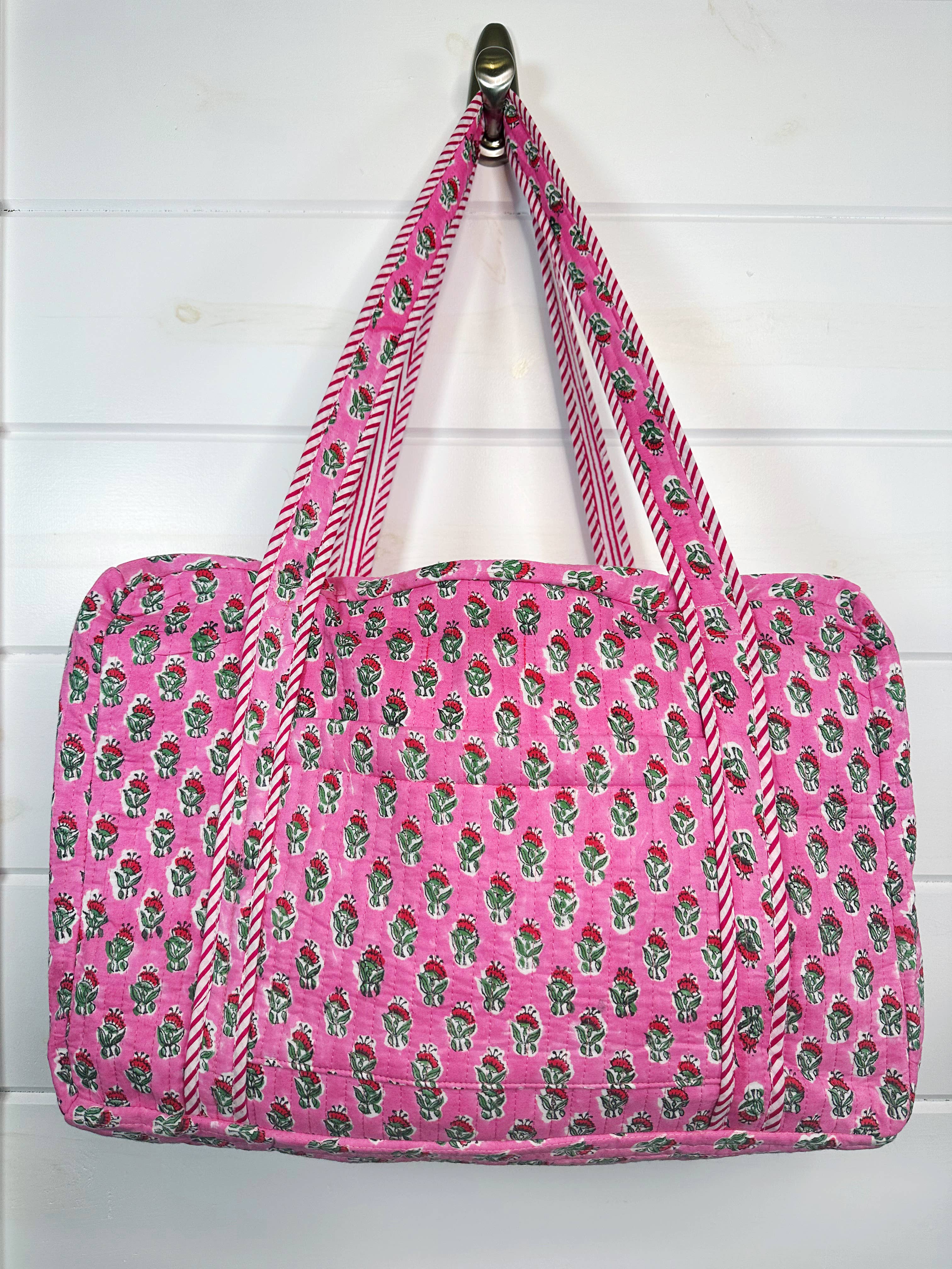 Quilted Weekender Overnight Travel Bag - Pink Floral