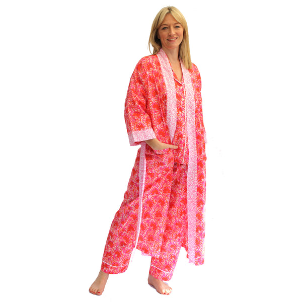 Jaipur Magenta & Orange Block Print Cotton Robe