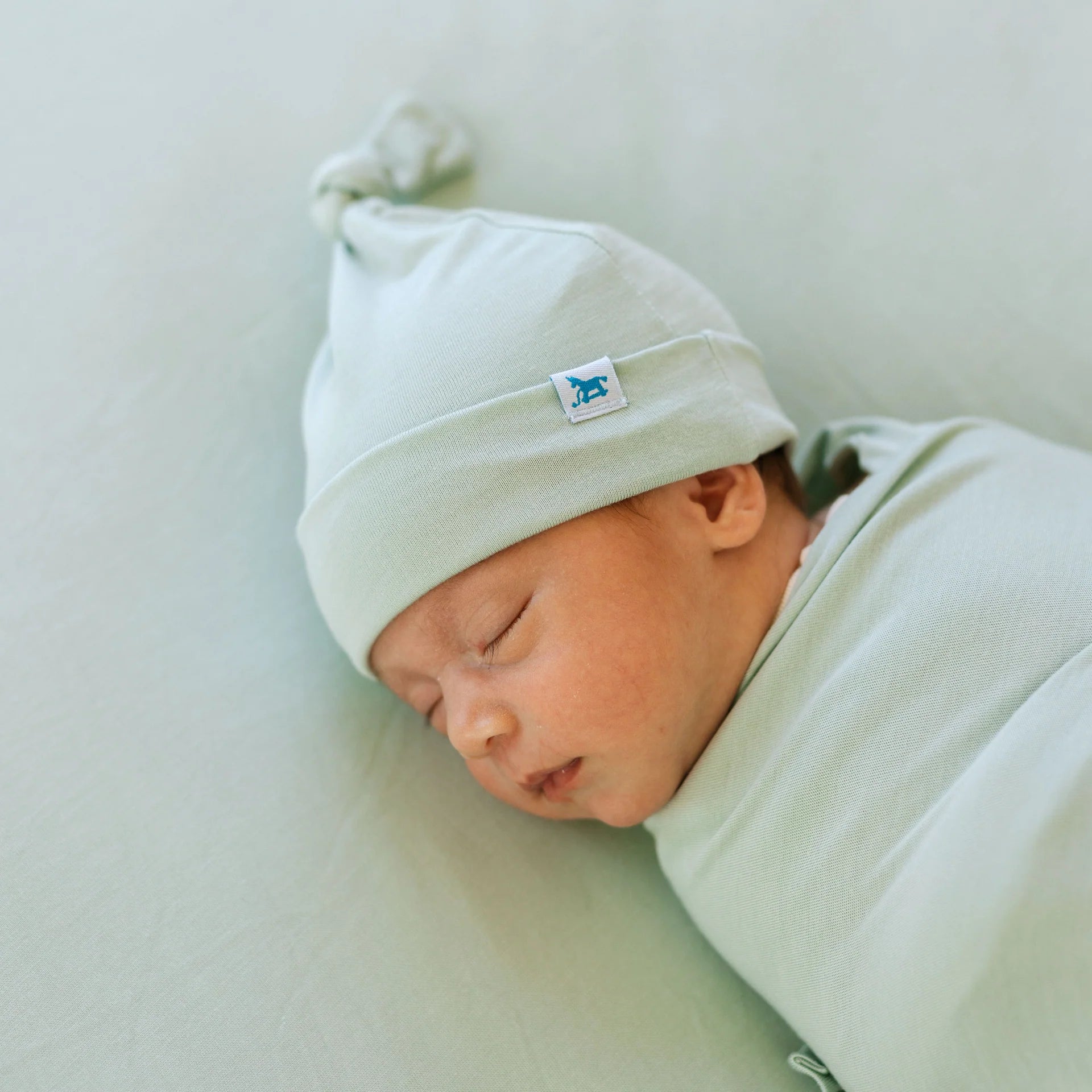 Stretch Knit Swaddle and Hat Set - Frost Green