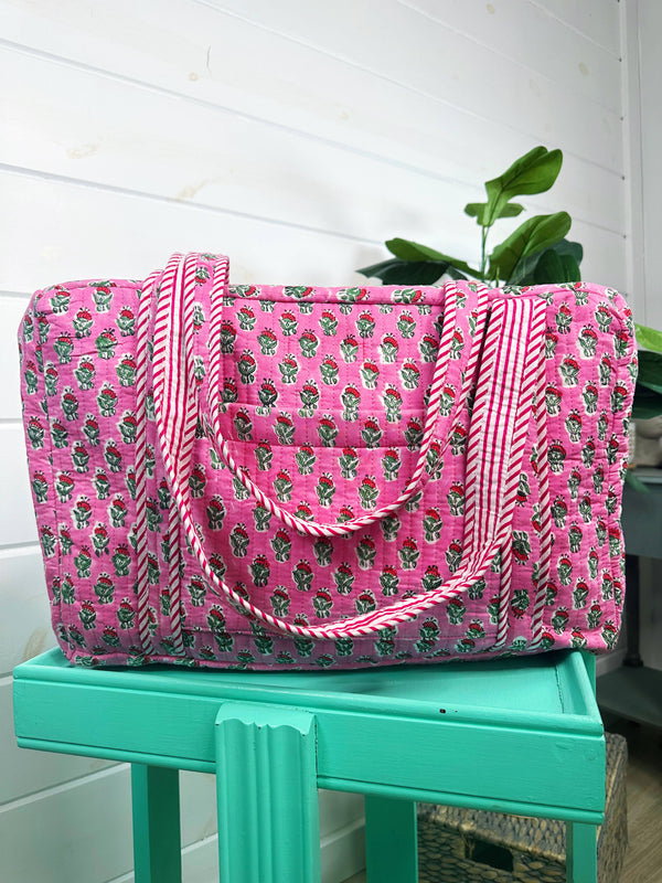 Quilted Weekender Overnight Travel Bag - Pink Floral