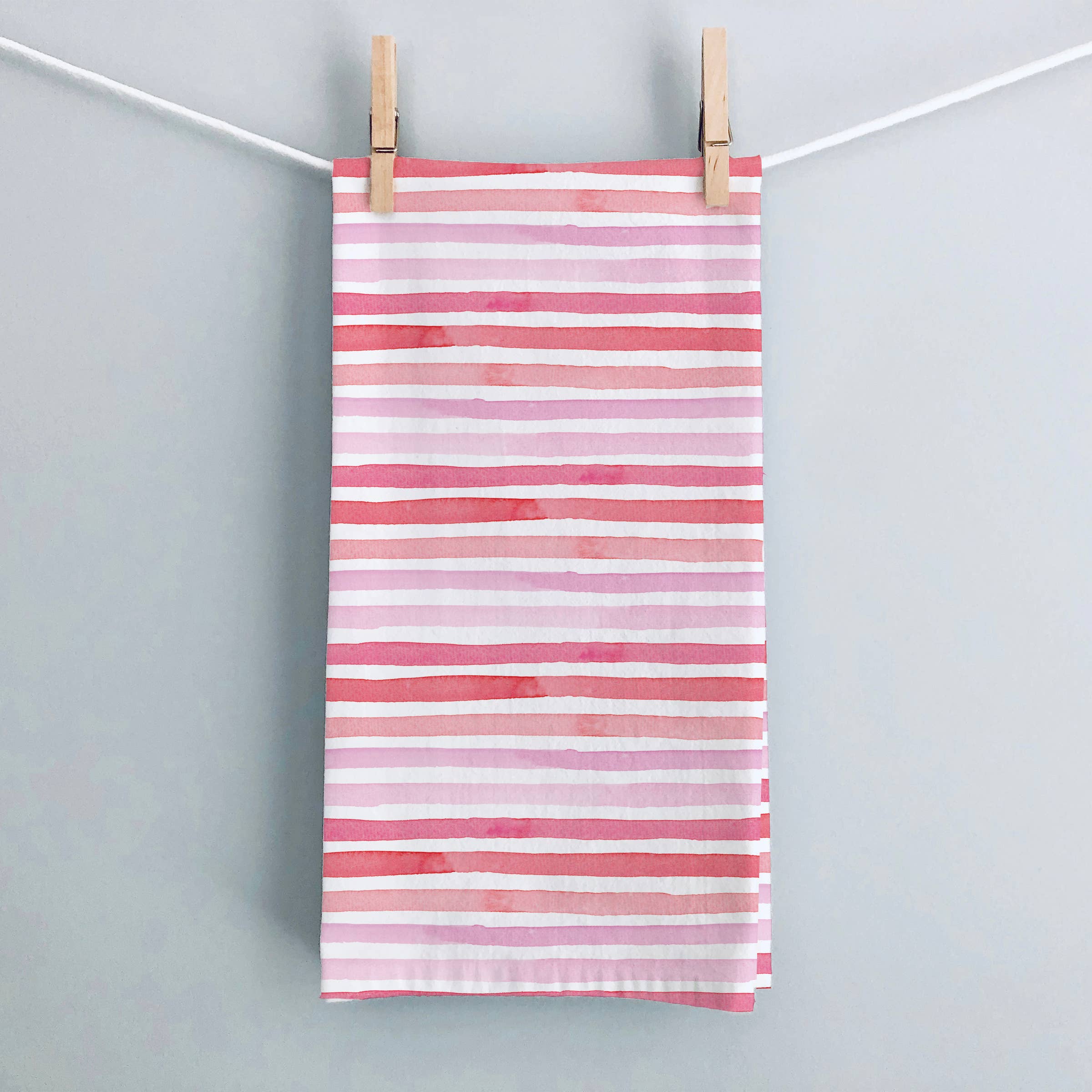 Pink Watercolor Stripes Kitchen Towel