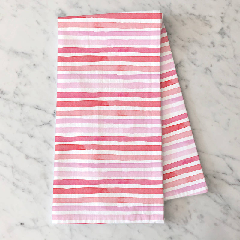 Pink Watercolor Stripes Kitchen Towel