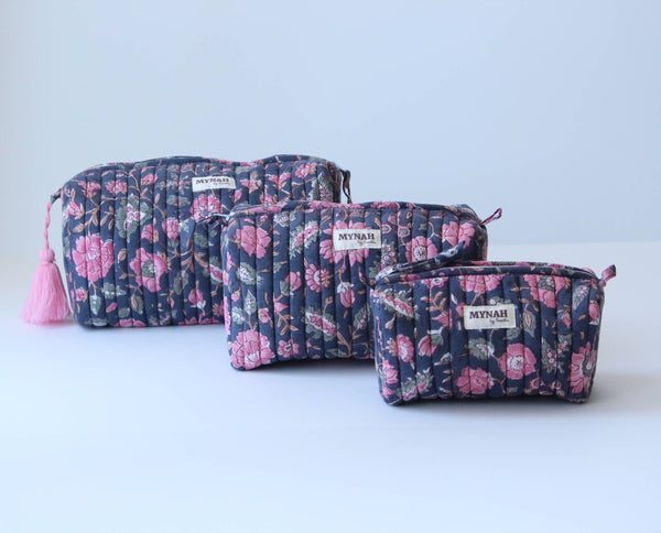Indian Rose Garden Print Travel Cosmetic Bag / Set of 3