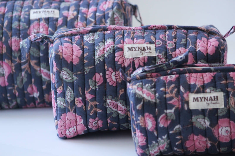 Indian Rose Garden Print Travel Cosmetic Bag / Set of 3