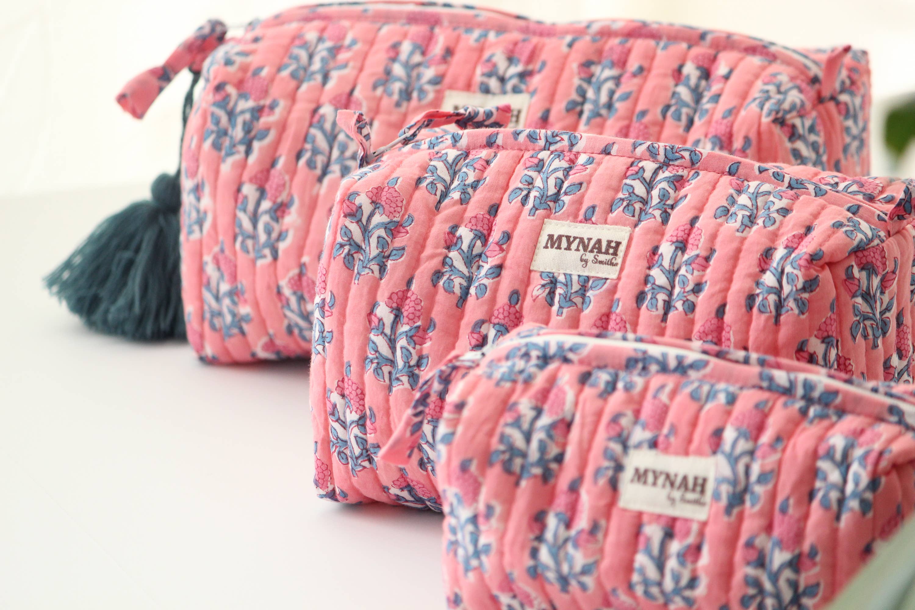 Watermelon Floral Block Print Travel Cosmetic Bag