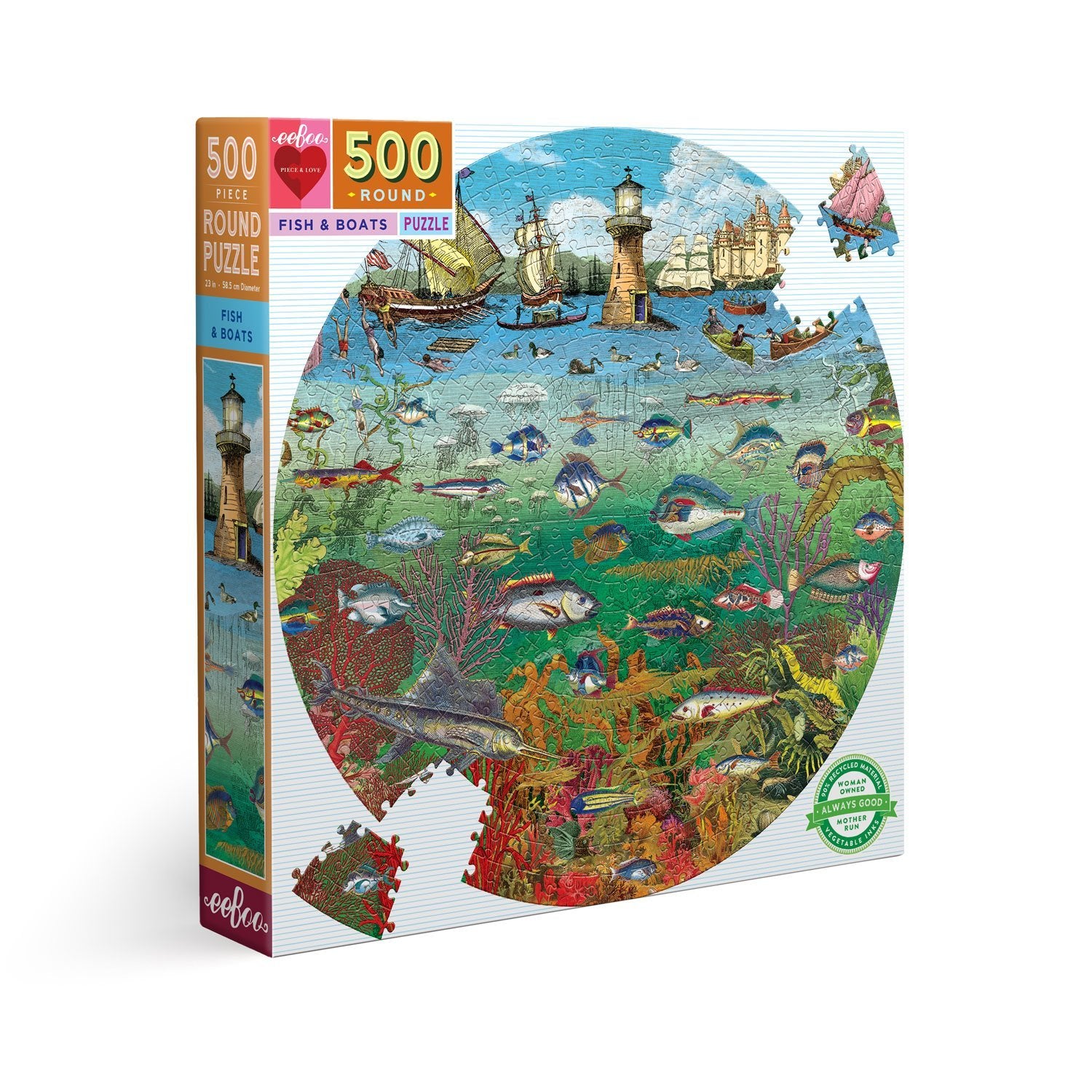 Fish and Boats 500 Piece Round Puzzle